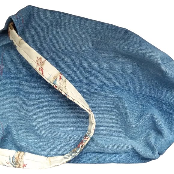 Vintage Handmade Denim Bag with Front Pocket and Bottom Gusset 13" x 11" - Picture 6 of 11